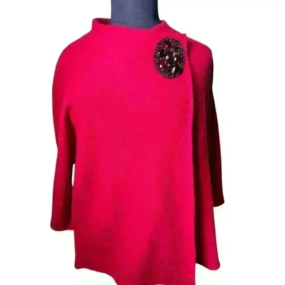 JM Collection Women’s 100% Wool Scandi Chic Cherry Red Jeweled Poncho Wrap‎ 3XL